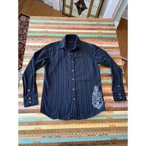 Vintage Y2K Red Level Nine Shirt Men S Striped Black Graphic Print Long Sleeve